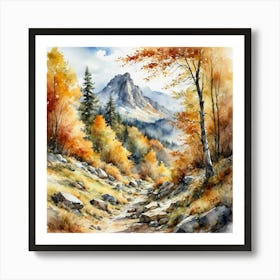 Mountain Trail Colored By Late Autumn Leaves Art Print
