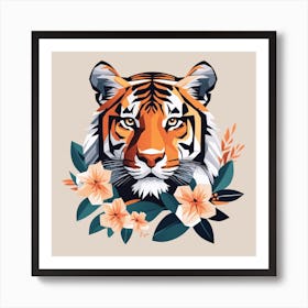 Floral Tiger Low Poly Painting (6) Art Print