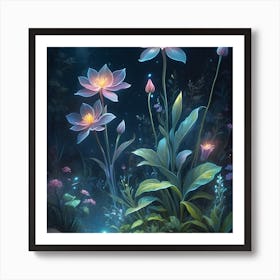 Lotus Flowers In The Forest Art Print