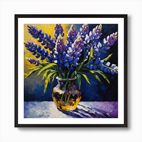 Sunlit Purple Lupins in Glass Vase Art Print