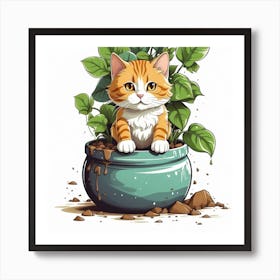 Cat In A Pot Art Print