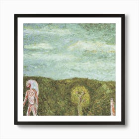 An Impressionist Oil Painting Of Annunaki And Human Art Print