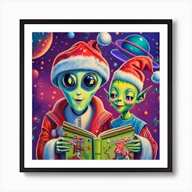 Alien Santa Singing Carols Art Print