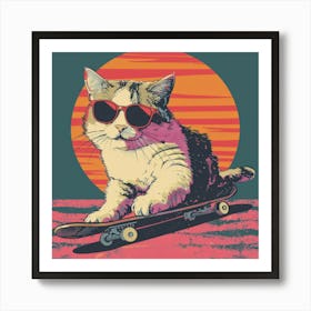 Skateboard Cat 8 Art Print