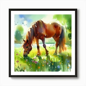 Horse Grazing In The Meadow Art Print