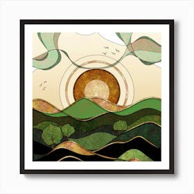 Landscape With Sun Art Print