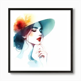 Watercolor Girl In A Hat 3 Art Print