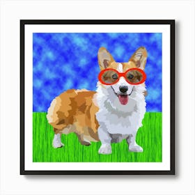 Corgi In Glasses Art Print