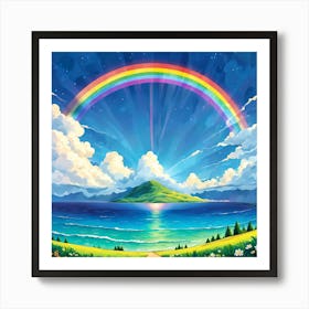 Rainbow Over The Ocean, A Rainbow Emerging After A Storm Symbolizing Hope And New Beginnings 1 Art Print