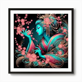 Japan Traditional Geisha Illustration By Ad 101 Art Print