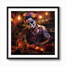 Day Of The Dead Party Barman Art Print