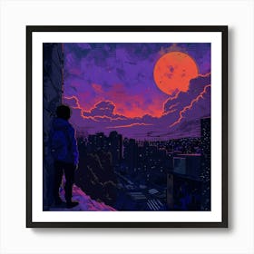 Lofi Purple Cityscape Art Print