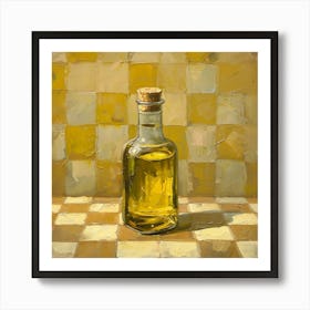 Olive Oil In A Bottle Yellow Checkerboard 2 Art Print