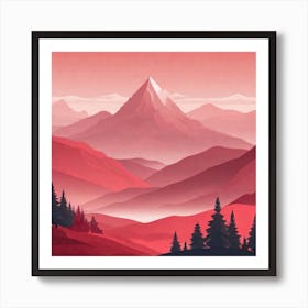 Misty mountains background in red tone 76 Art Print