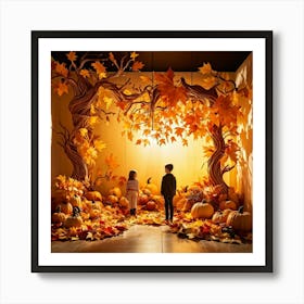 Autumn Themed Generative Light Decor Captures The Essence Of Thanksgiving Manipulations Of Holiday (3) Art Print