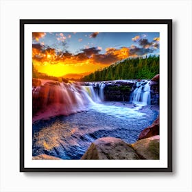 Sunset Over A Waterfall 1 Art Print