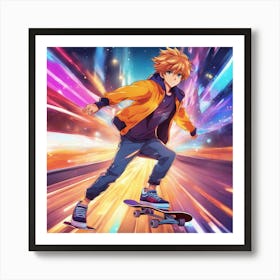 Anime Boy On Skateboard Art Print