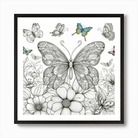 Line Art butterfly 5 Art Print