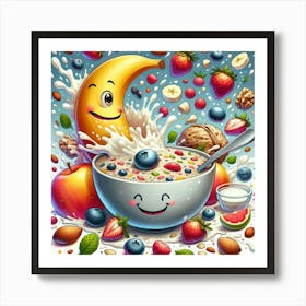 Happy Breakfast Cartoon Art Print