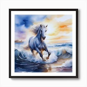 Horse Running On The Beach Painting Art Print