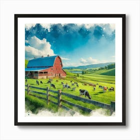 Farm With Cows Art Print