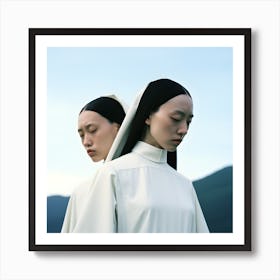 Two sisters dressed in white. 2023 Art Print