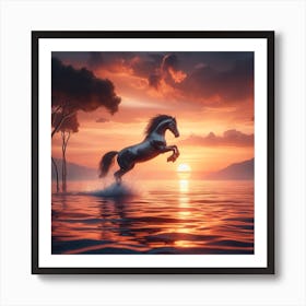 Horse jumping from the water Art Print