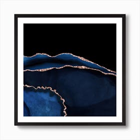 Navy & Rose Gold Agate Texture 05 Art Print