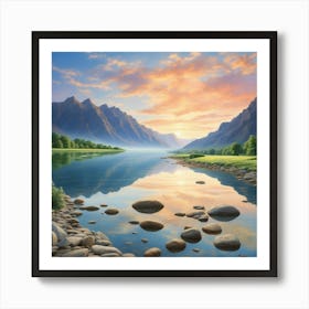 Sunrise Over The River Art Print