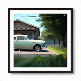 Vintage Car In Front Of House Art Print