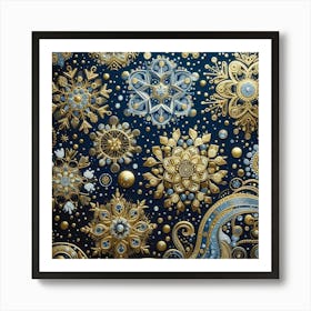 Snowflakes On A Blue Background Art Print