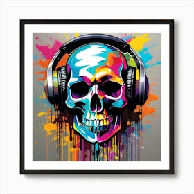 Skull With Headphones 7 Art Print