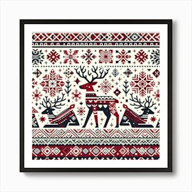 Christmas Seamless Pattern With Reindeer Art Print