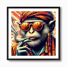 Monkey Smoking Weed Art Print