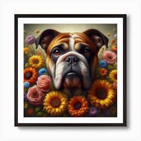 Bulldog With Flowers 1 Art Print