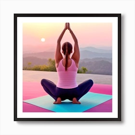 Meditating woman yoga mat canvas art