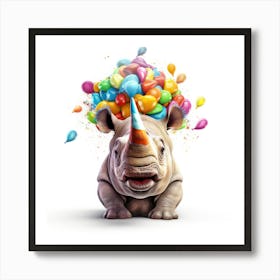 Rhino With Balloons 1 Art Print