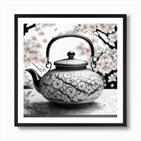 Firefly An Intricate Beautiful Japanese Teapot, Modern, Illustration, Sakura Garden Background 71517 Art Print