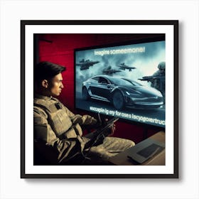 Soldier Playing Video Game Art Print