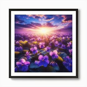 Purple Violets At Sunset Art Print