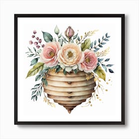 Bee Hive Elegance, Botanical Watercolor Art Print