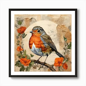 Bird Painting Collage European Robin 3 Art Print Art Print