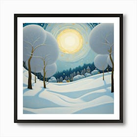 winter landscape in Gustav Klimt style Art Print