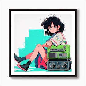 Anime Girl Sitting On A Radio Art Print