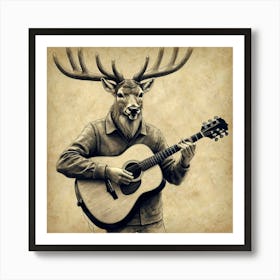 Deer With Guitar 2 Art Print