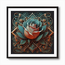 Stylized and intricate geometric black rose 1 Art Print