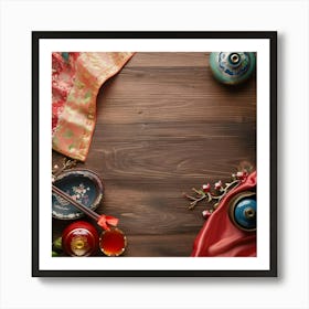 Chuseok Wooden Table From Above Banner Texture W 1718393474 4 Art Print