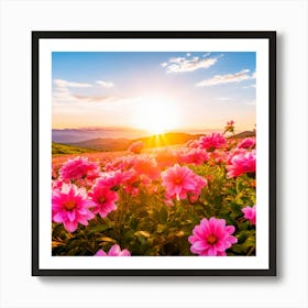 Pink Flowers At Sunset Art Print