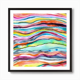 Mineral Layers Watercolor Colorful Square Art Print