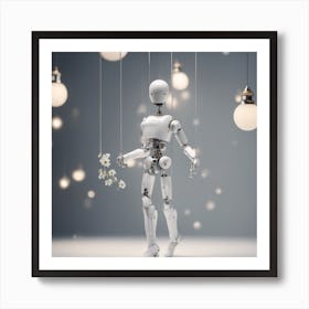 Porcelain And Hammered Matt Silver Android Marionette Showing Cracked Inner Working, Tiny White Flow (1) Art Print